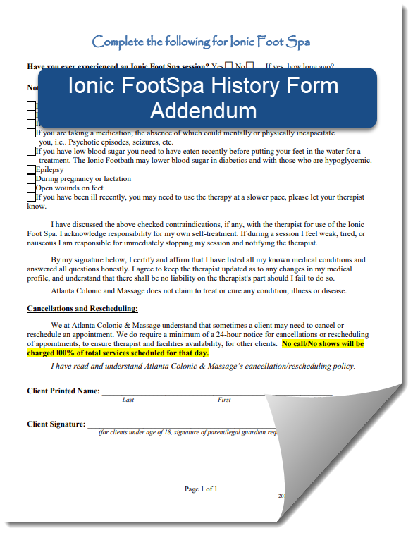 ACM Ionic FootSpa History Form