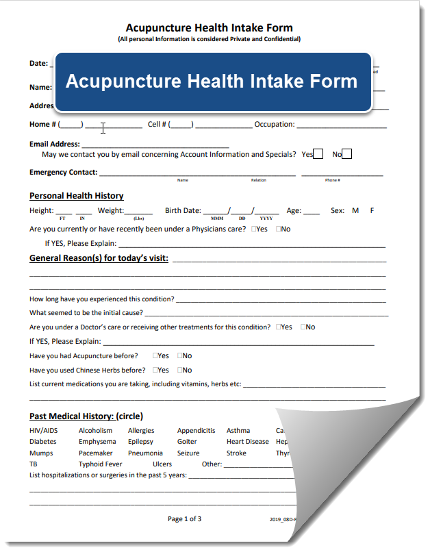 Acupuncture Health Intake Form
